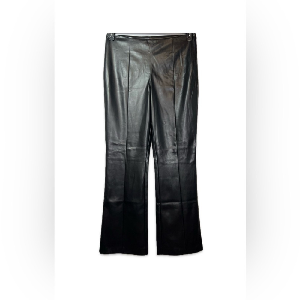 Cache Black Faux Leather Bootcut Pants Women’s 12 Side Zip Vegan Chic